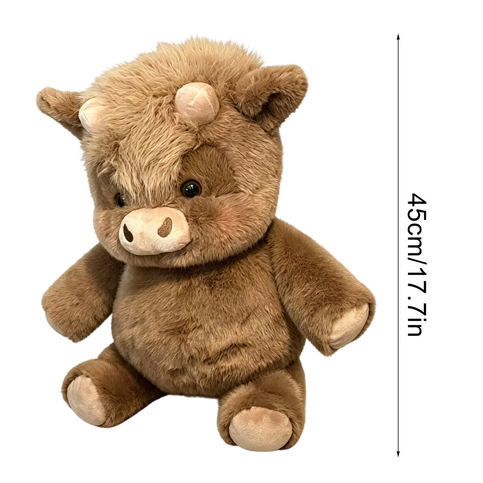 Highland Cow Soft Plush Toy – Adorable Furry Running Cow Stuffed Animal for Stress Relief and Emotional Support (Brown)