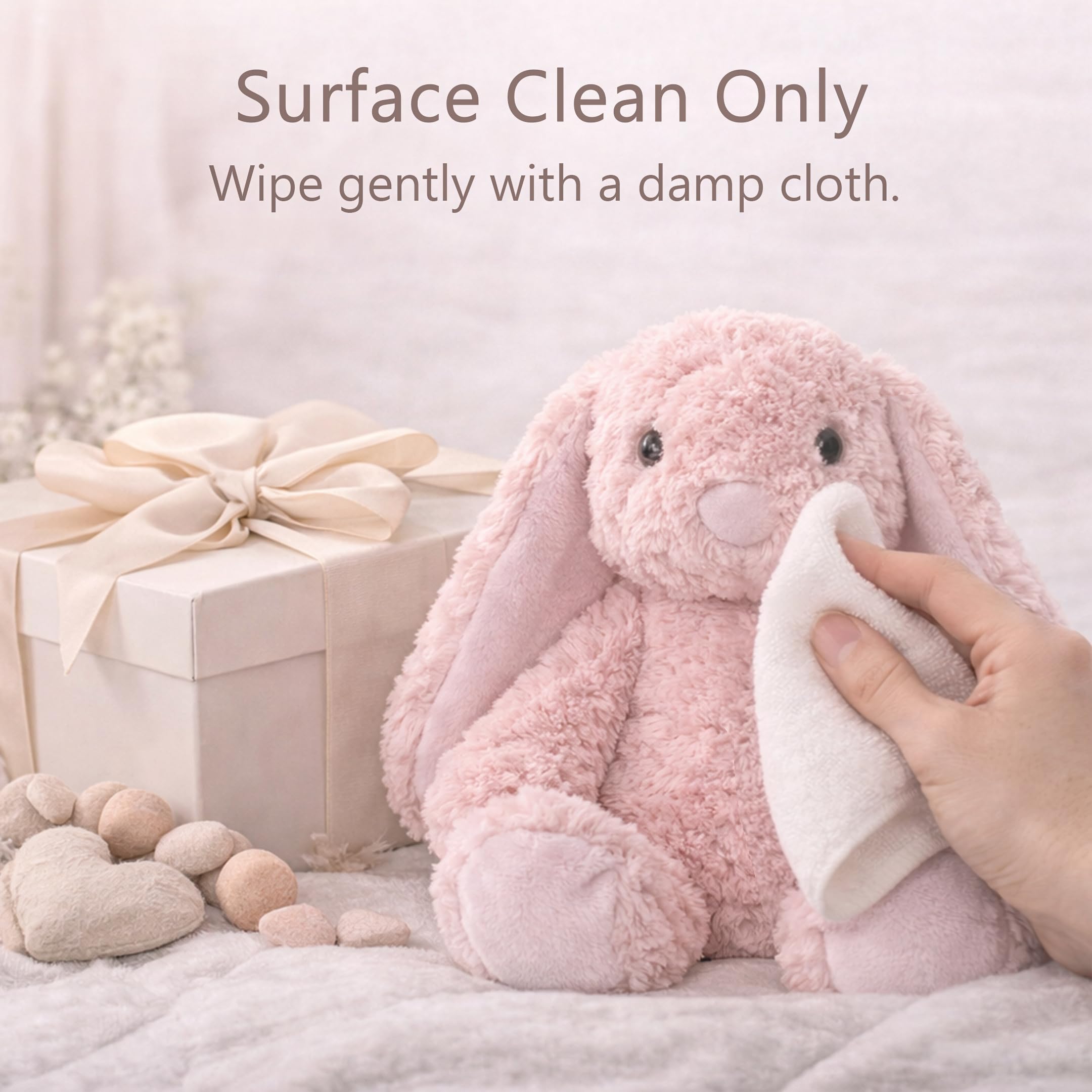 rafrtcl Soft Plush Bunny Teddy, 27cm Floppy Eared Stuffed Rabbit, Ultra-Soft Hugging Comfort Toy, Machine Washable Plush Animal Gift for Kids Ages 3+ (Pink)